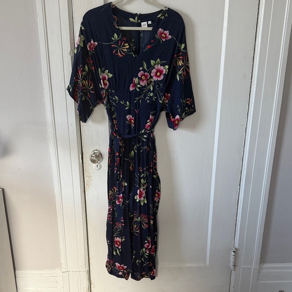 GAP Navy Floral kimono Sleeve jumpsuit XL - Picture 2 of 5